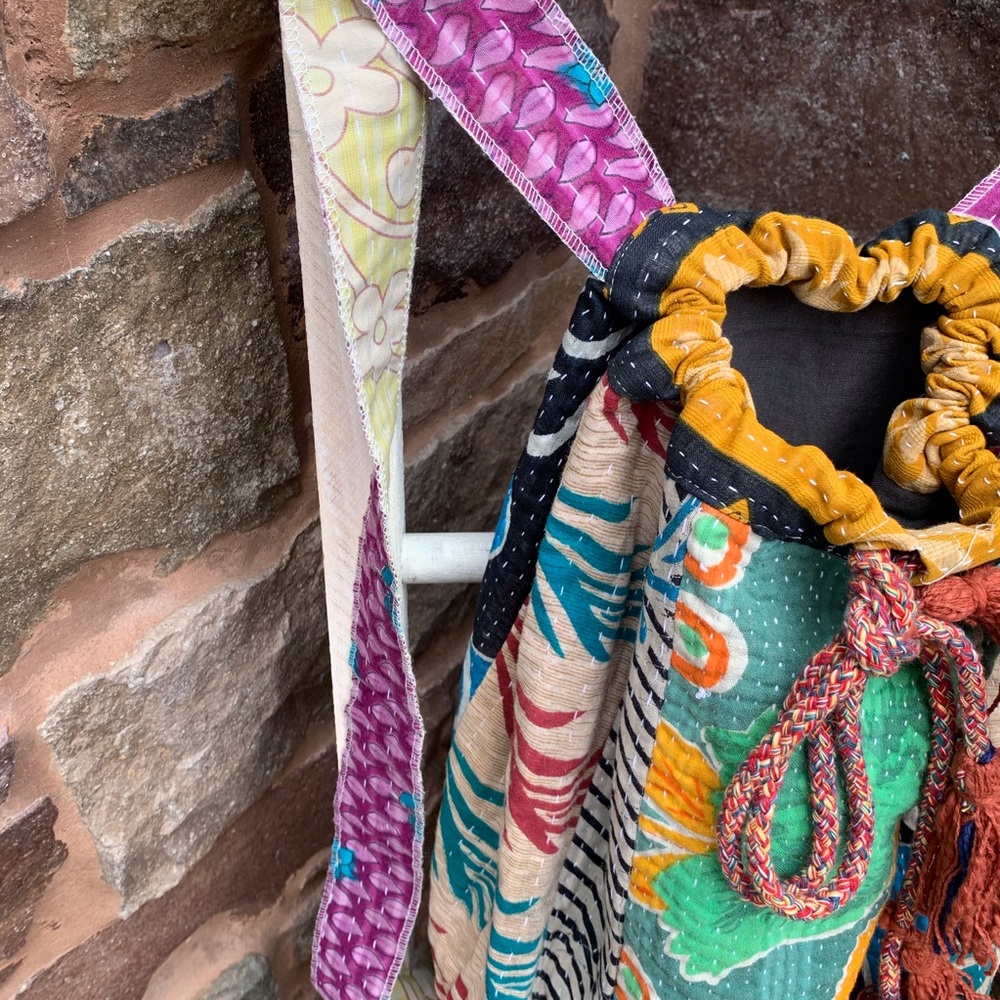 ✨VINTAGE SARI KANTHA QUILTED DRAWSTRING… - Picture 6 of 10